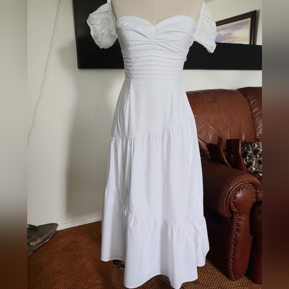 HELLO MOLLY Seaside Picnic Midi White Dress Size 4 - Picture 3 of 12